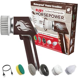 Waterproof Rechargeable Handheld Power Scrubber 350 RPM Includes 5 Brush Heads, Blast Away Dirt and Grime