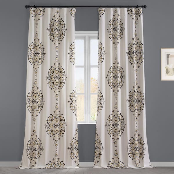 Exclusive Fabrics & Furnishings Kerala Gold Printed Room Darkening Curtain - 50 in. W x 120 in. L Rod Pocket with Back Tab Single Window Panel