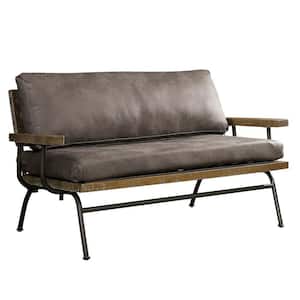 34.25 in. Brown Solid Leather 2-Seater Loveseat with Metal Legs