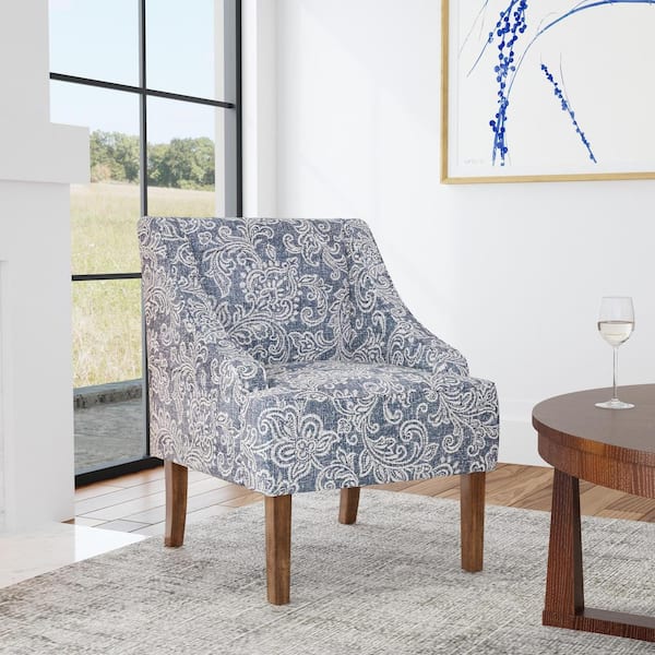 Homepop Classic Swoop Denim Jacobean Print Fabric Upholstery Arm Chair