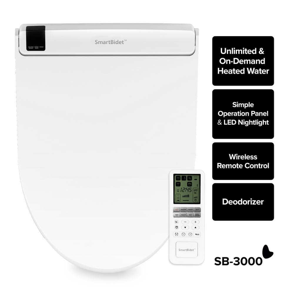 SmartBidet SB-3000 Electric Bidet Toilet Seat for Elongated Toilets with Remote