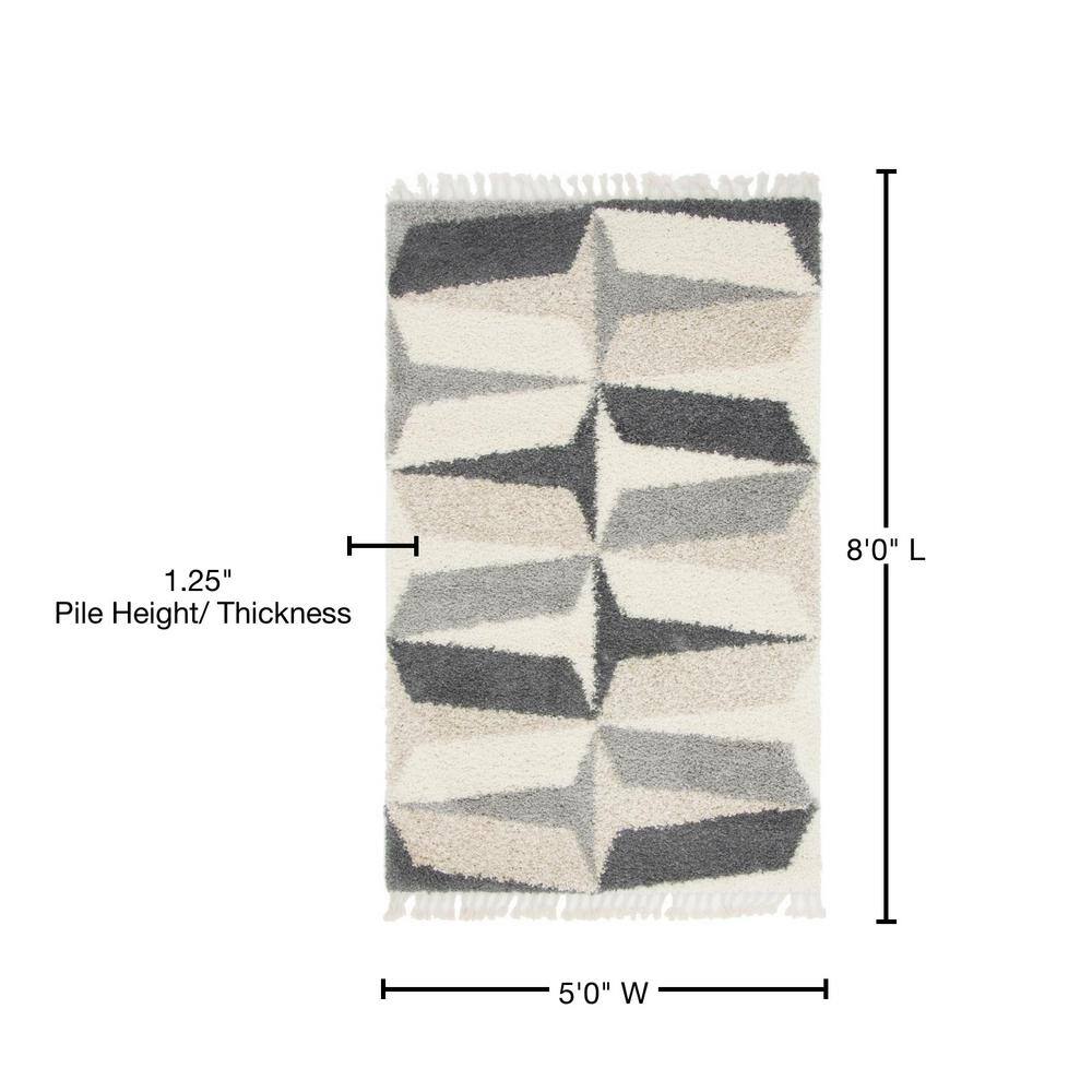 Gray Geometric Shag Rectangular 5x8 Area Rug