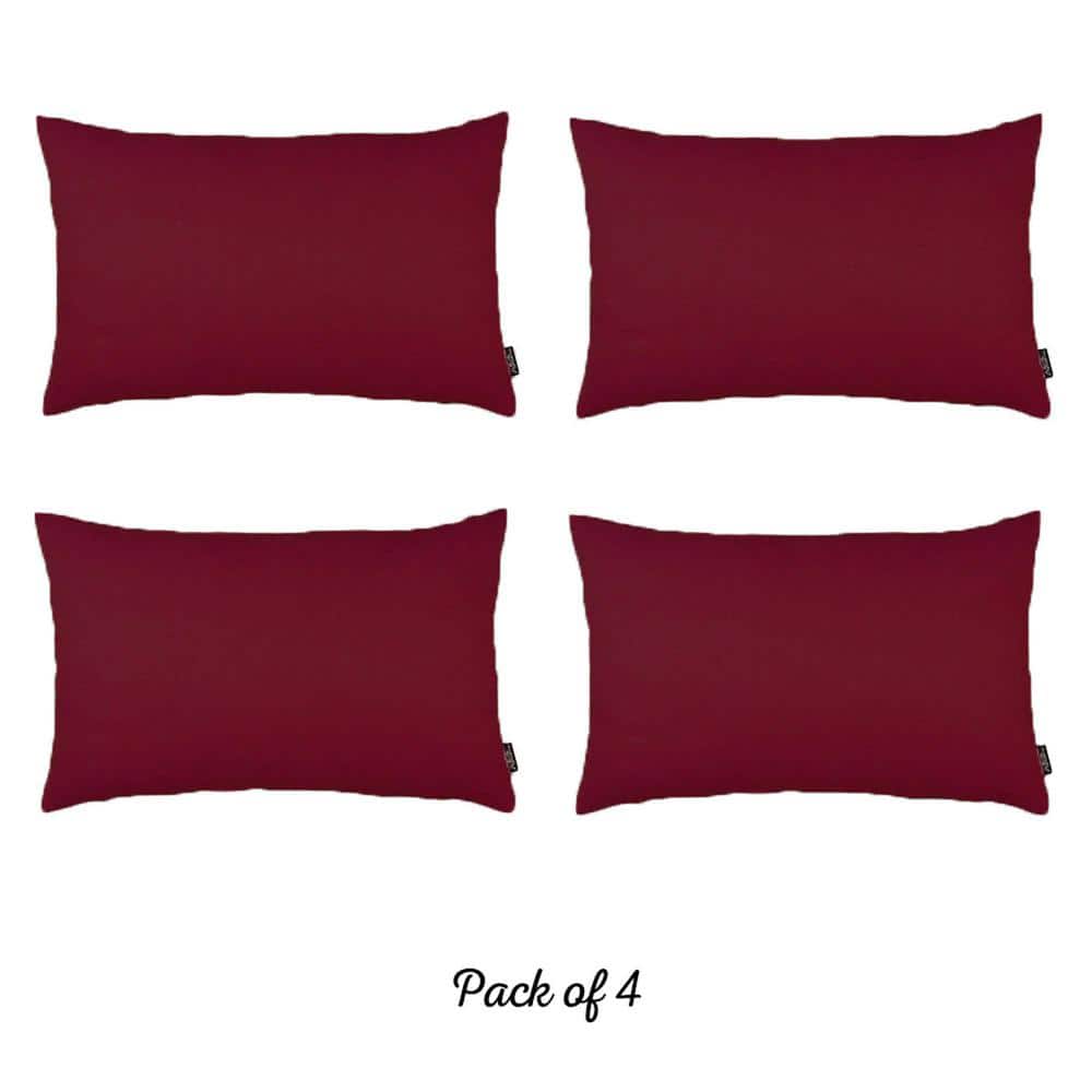 Claret Red Polyester Lumbar Pillow Covers Set of 4