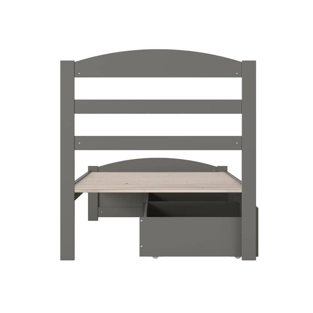 Gray Twin Wood Platform Bed with Storage Drawers