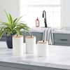 Decorative White Ceramic Canister with Wooden Lid