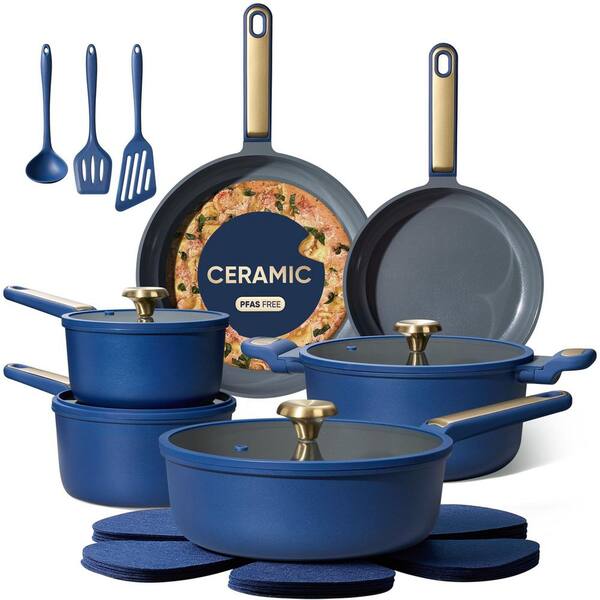 18-Piece Aluminum Cookware Set with Lids, Pots and Pan Set, Non Stick, Non Toxic, PFAS & PTFE Free, Dishwasher, Blue
