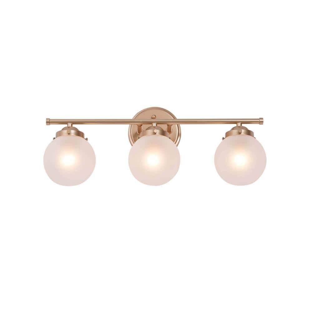 20 in. 3-Light Gold Vanity Light with White Globe Glass Lampshades