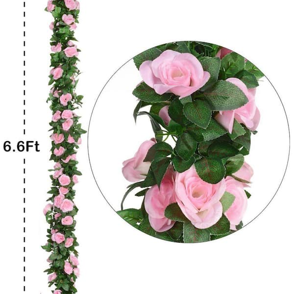 5-Piece 7 ft. Pink Artificial Rose Vine Garland for Wedding Party