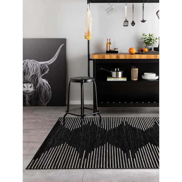 Fulton 10 ft. x 14 ft. Black Bohemian Stripe Area Rug