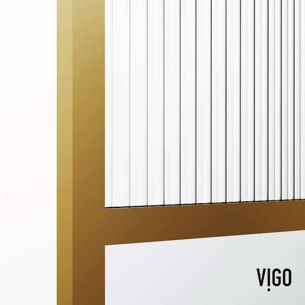Essex 34 in. W x 74 in. H Framed Fixed Shower Screen Door in Matte Brushed Gold with 3/8 in. Fluted & Clear Glass