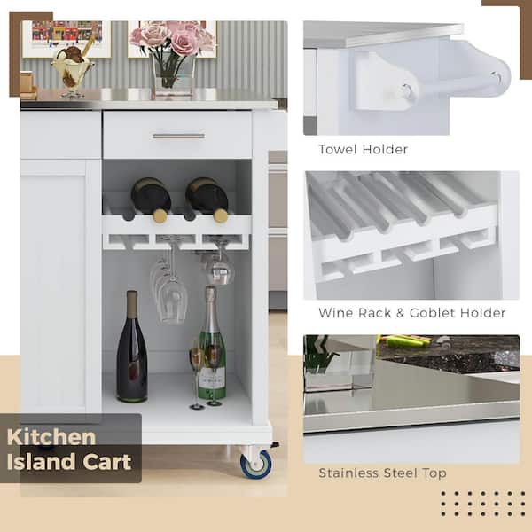 9 Bottle White Wooden Stainless Steel Top Kitchen Island Wine Rack