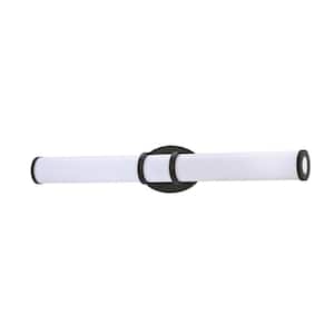 RINGS 29.75 in. 1 Light Black, White LED Vanity Light Bar with White Acrylic Shade