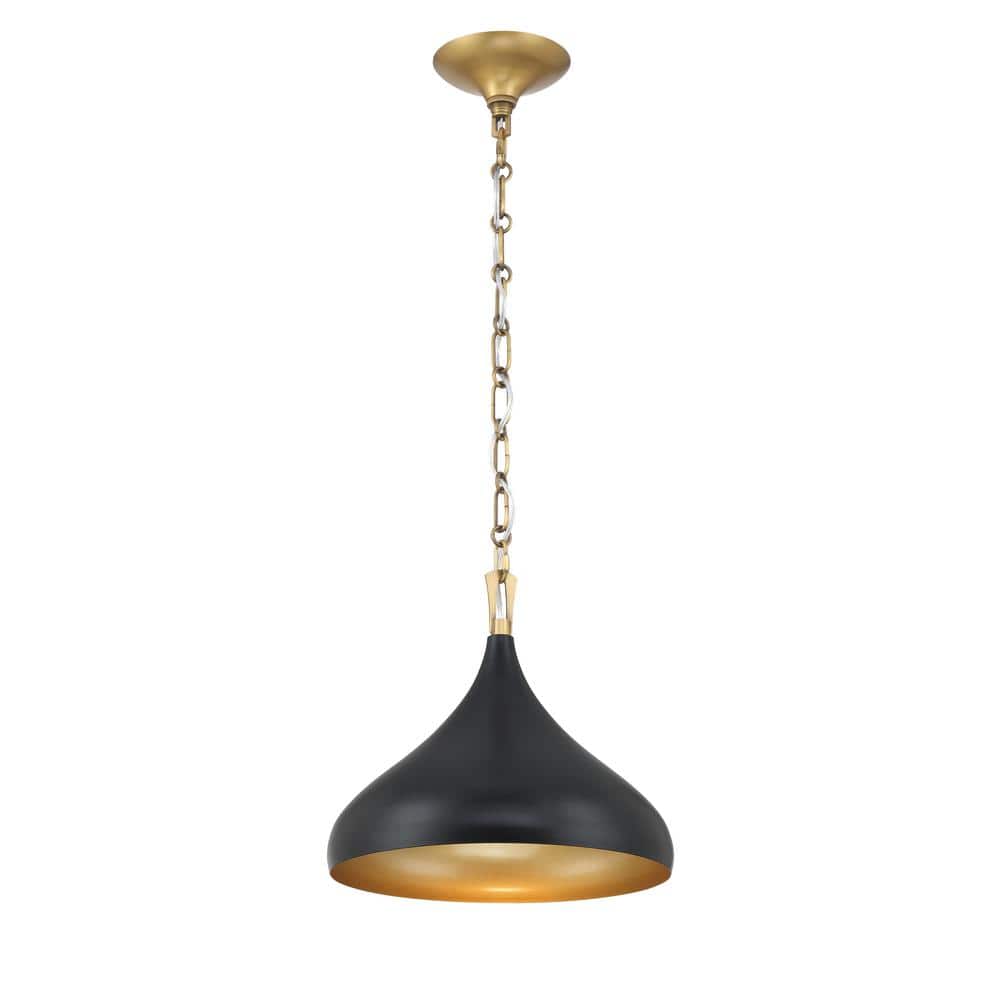 Cedar Lane 100-Watt 1-Light Dark Matte Black and Legacy Brass Bell Pendant Light with a Metal Shade, No Bulb Included price history on PriceWatchPro