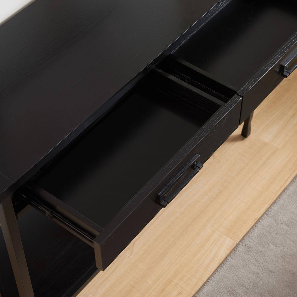 Black Wash Wood and Metal Console Table with Storage