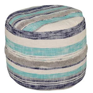 Nora Blue/White Striped Hand-Woven Organic Cotton Ottoman Pouf