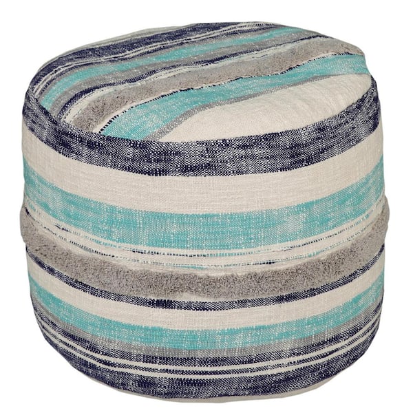 Unbranded Nora Blue/White Striped Hand-Woven Organic Cotton Ottoman Pouf
