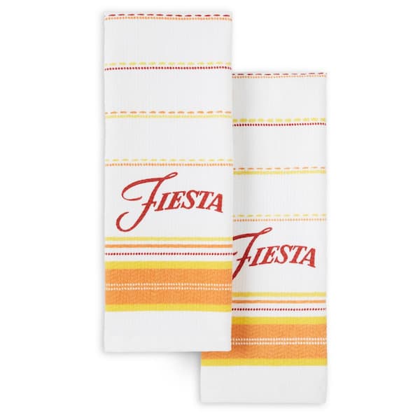 Fiesta Printed Logo Red / Yellow / Orange Striped Cotton Kitchen Towel (Set of 2)