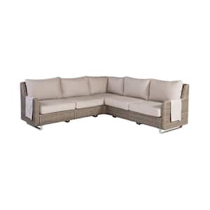 Vista Wicker Outdoor 5-Seat Sectional with Sunbrella Fabric Cushions in Beige