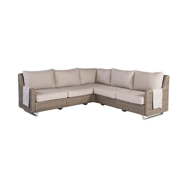 FLEXSTEEL Vista Wicker Outdoor 5-Seat Sectional with Sunbrella Fabric Cushions in Beige