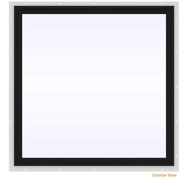48 in. x 48 in. V-2500 Series Bronze Exterior/White Interior FiniShield Vinyl Picture Window w/ Low-E 366 Glass