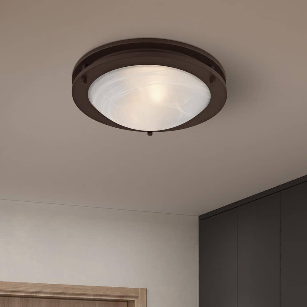Ariel Contemporary 11" Bronze Bowl Ceiling Light with White Alabaster Glass
