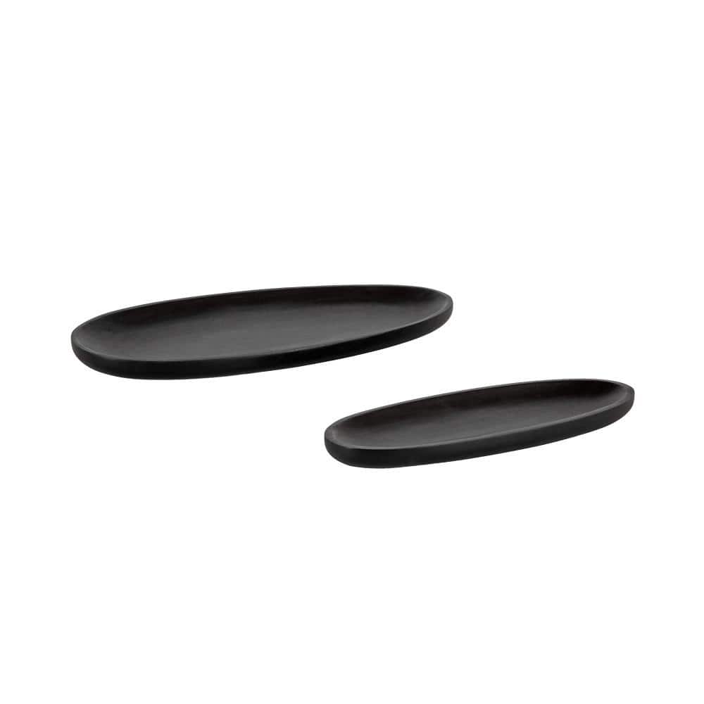 Kate and Laurel Ekata Black Oval Wood Decorative Tray (Set of 2