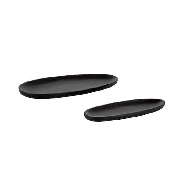 Kate And Laurel Ekata Black Oval Wood Decorative Tray (set Of 2) 228634 