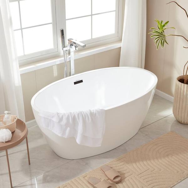 Vanity Art Calais 55 in. L x 32 in. W Acrylic Flatbottom Freestanding Bathtub with Center Drain in White/Oil Rubbed Bronze