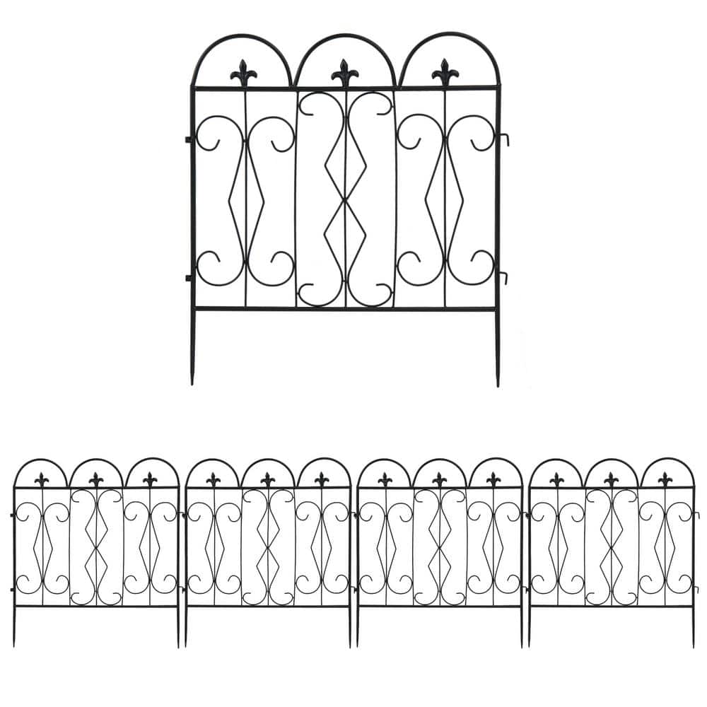 24 in. Metal Garden Fence Decorative Black Fencing Panels for Yard Landscap
