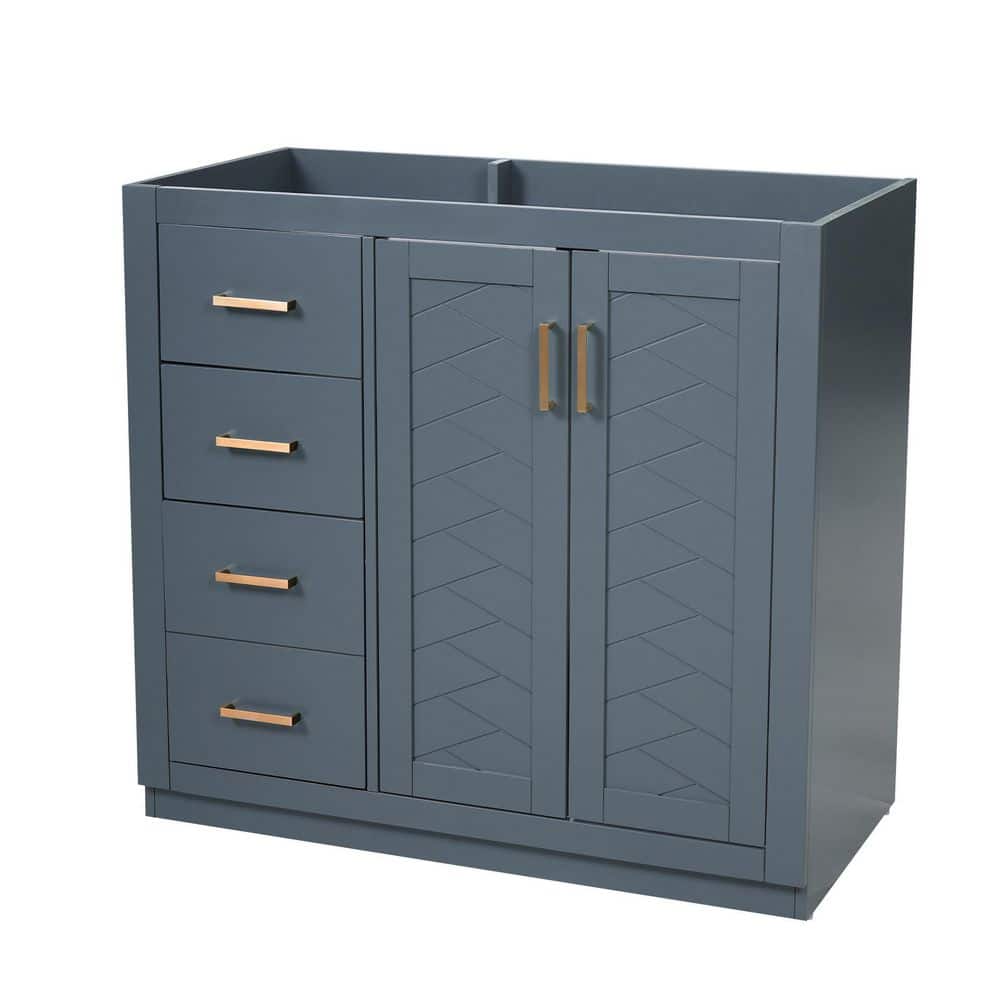 36 in. Bath Vanity Cabinet without Top in Blue Vanity Set with 3 Drawers and Soft Closing Doors