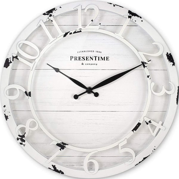 Unbranded 13 in. Farmhouse Series Wall Clock Silent No Ticking Antique Distressed White