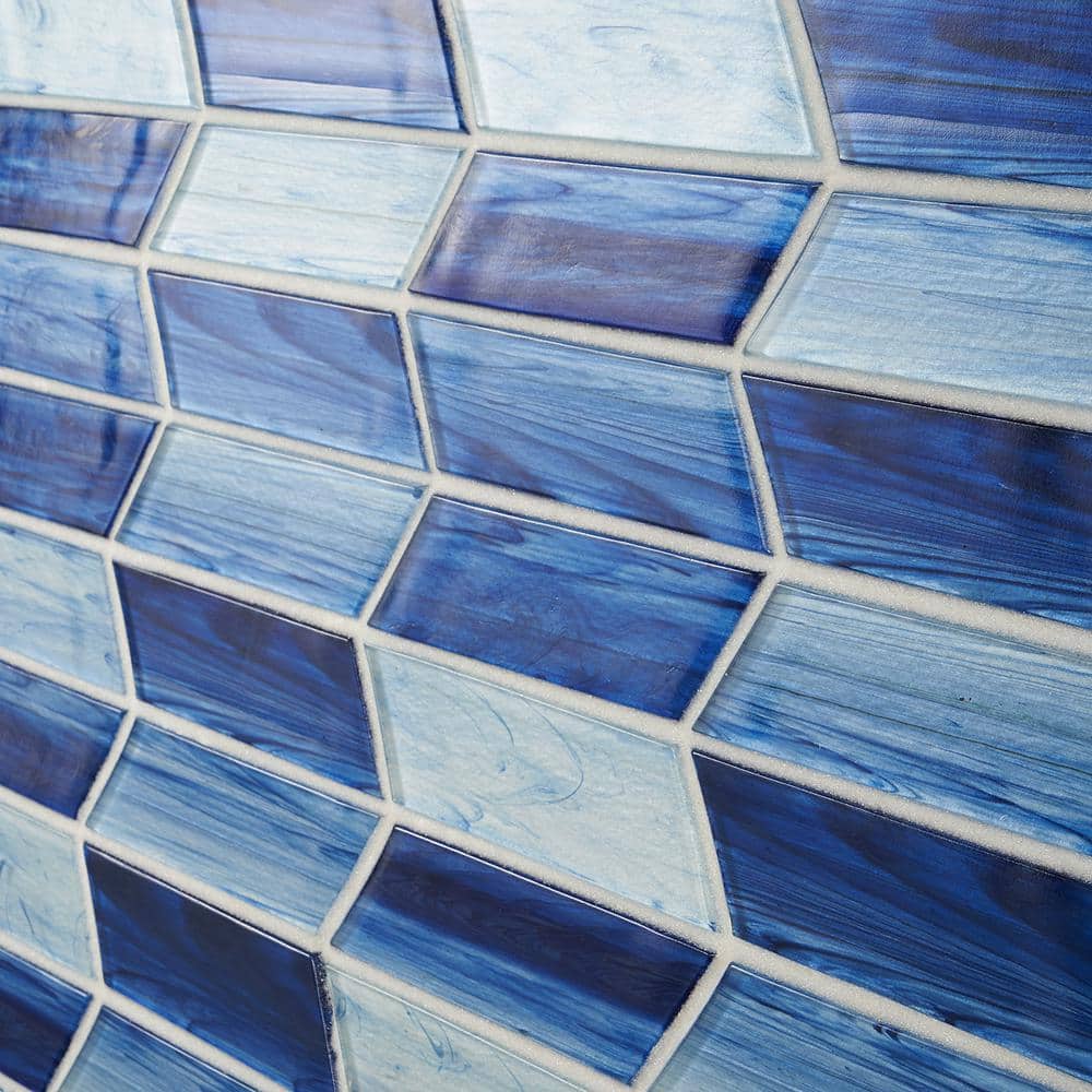 Rivulet Blue Chevron Glass Mosaic Wall Tile