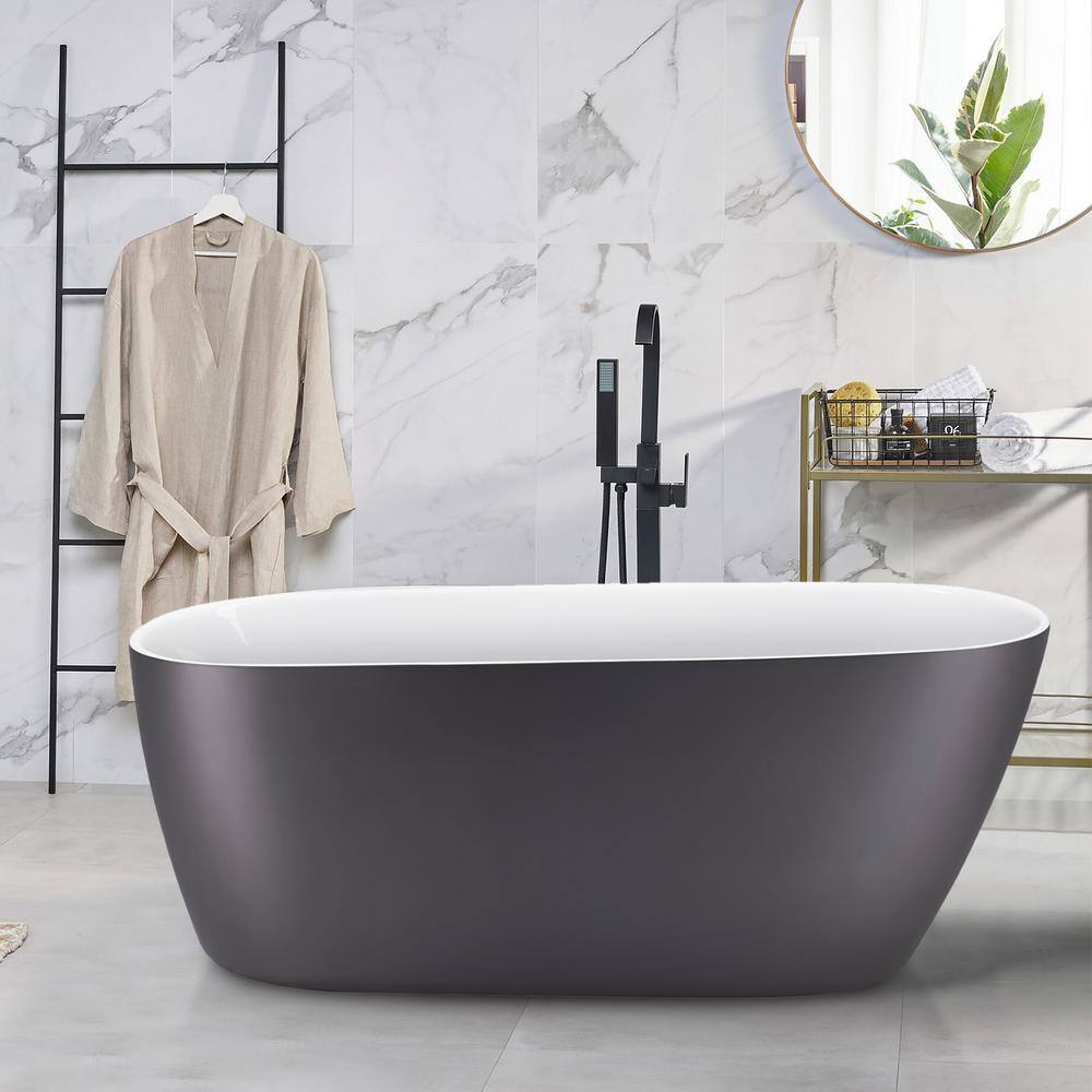 ANGELES HOME 59 in. Acrylic Flatbottom Freestanding Soaking Bathtub in