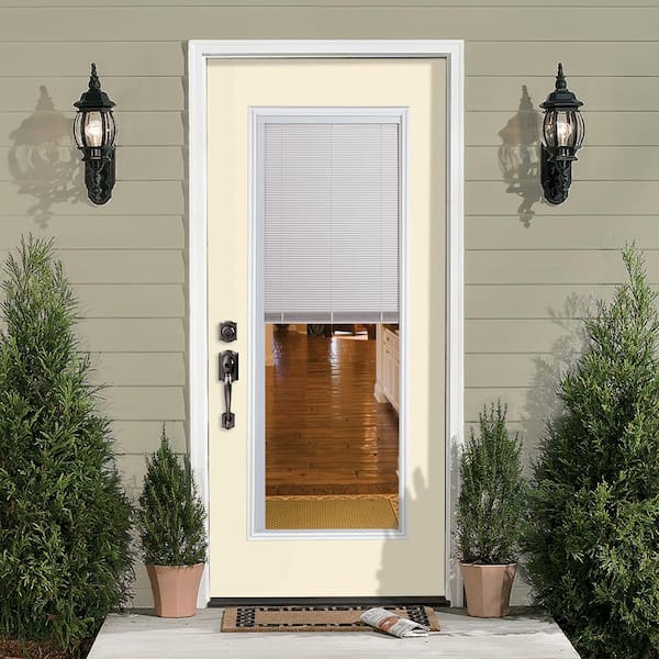 32 in. x 80 in. Full Lite Mini Blind Right-Hand Inswing Painted Steel Prehung Front Exterior Door No Brickmold