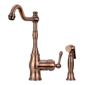 Single Handle Deck Mounted Standard Kitchen Faucet in Antique Copper with Side Spray