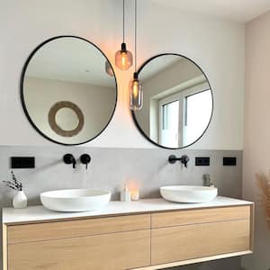 24 in. W x 24 in. H Medium Round Aluminum Frame Wall Mounted Wall Mirror Vanity Mirror