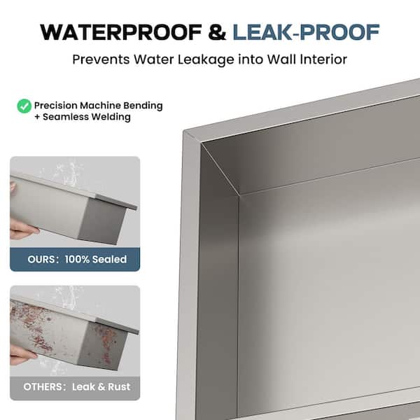 12 in. W x 18 in. H x 4 in. D Waterproof Recessed Shower Niche Storage Shelf in Brushed Nickel, No Tile Needed