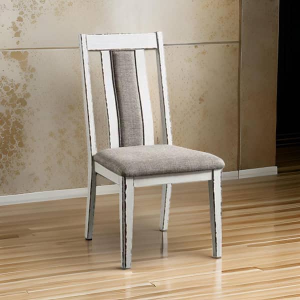 Benjara White and Gray Fabric Side Chair with White Wood Frame Adds a Touch of Elegance (Set of 2)