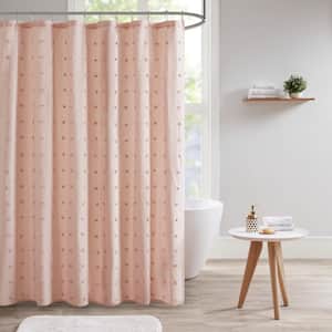 Maize Pink 72 in. Cotton Jacquard Pom Pom Shower Curtain