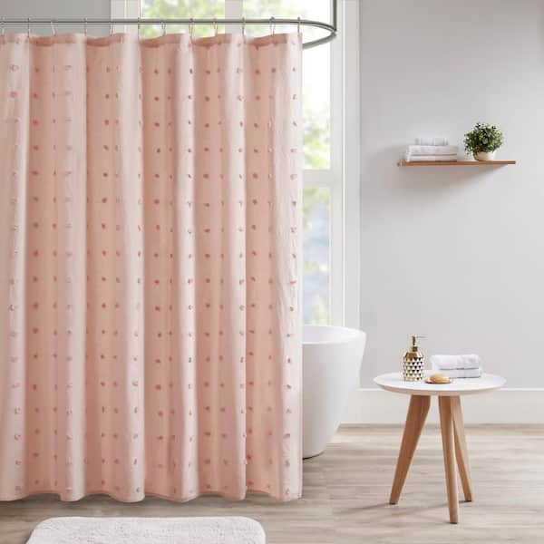 Urban Habitat Maize Pink 72 in. Cotton Jacquard Pom Pom Shower Curtain