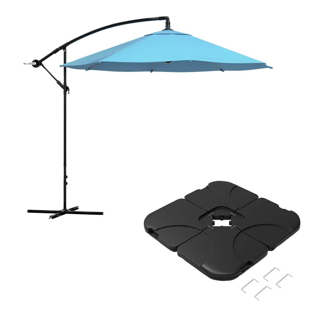 10-Foot Blue Aluminum Cantilever Patio Umbrella with Base