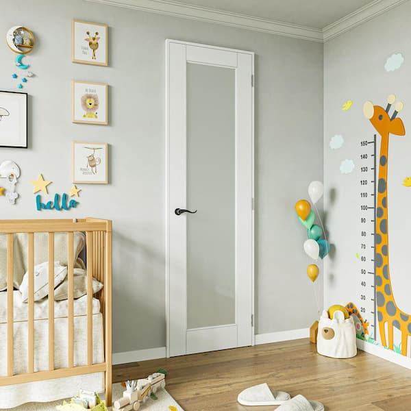 24 in. x 80 in. 1-Lite Frosted Glass Left Handed White Solid Core MDF Door with Quick Assemble Jamb Kit
