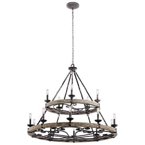 Taulbee 15-Light Weathered Zinc Farmhouse Circle Dining Room Chandelier