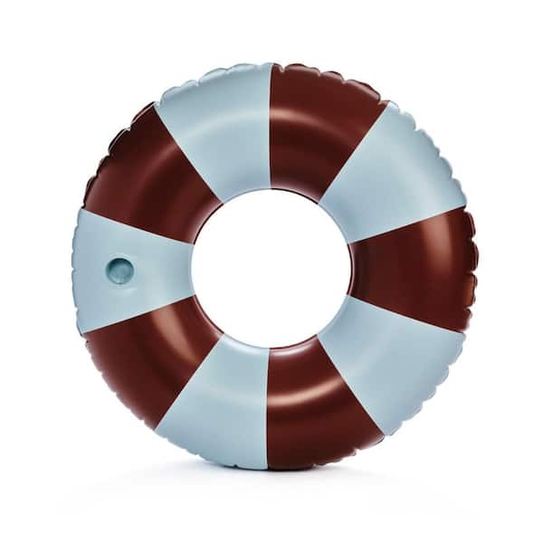 Giant Brown & Blue Stripe Inflatable Pool Float with Cup Holder,48" Adult Inner Tube Swim Ring Pool Lounger