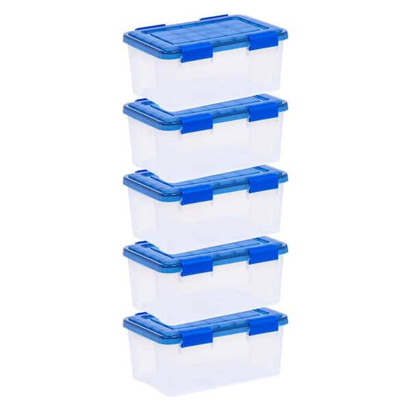 4 Gal./16 Qt. WeatherPro Clear Plastic Storage Box with Blue Lid (5-Pack)