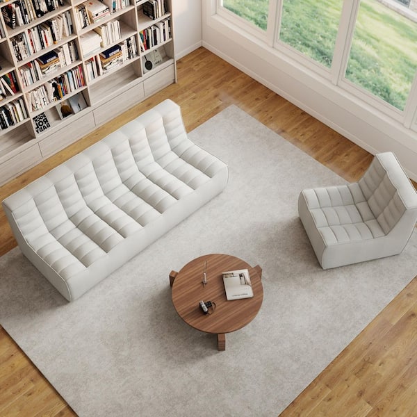 Armless 2-Piece Linen Modular Sectional Sofa 82 in. 3-Seater Fireside Lazy Floor Sofa Couch with Accent Chair in Gray