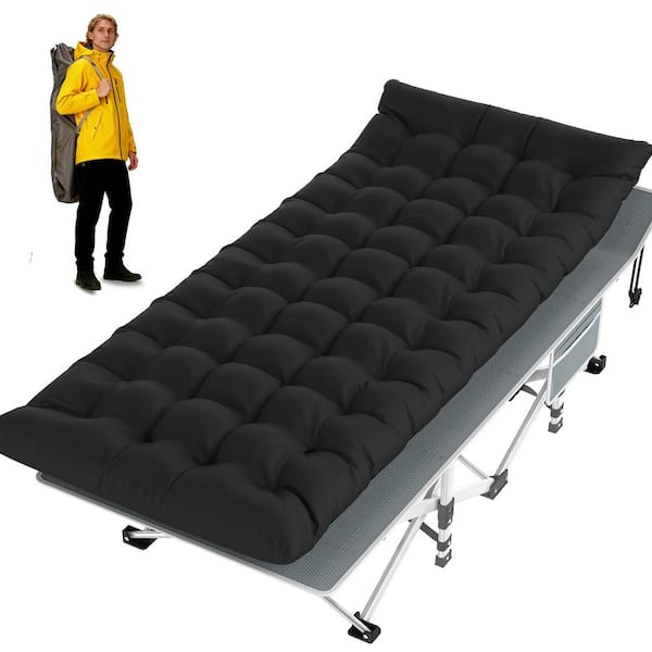 Oversized Portable Folding Camping Cot for Adults 1200D Double Layer Oxford with Carry Bag & Black Detachable Mattress