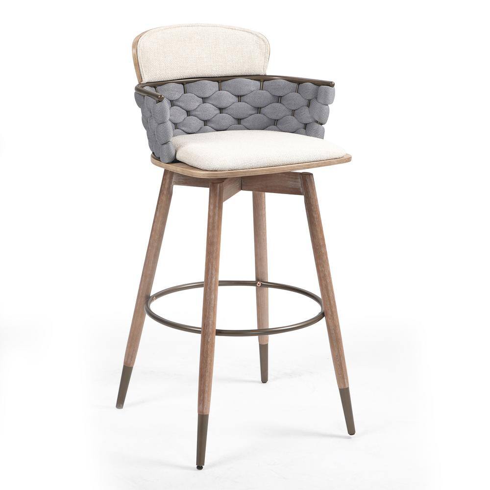 Bechor 29 in. Beige and Gray Wood Bar Stool with Woven Fabric Seat 1 (Set of Included) price history on PriceWatchPro