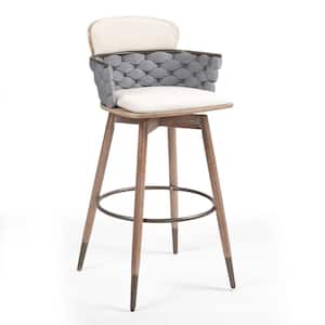 Bechor 29in. Beige and Gray Wood Bar Stool with Woven Fabric Seat 1 (Set of Included)