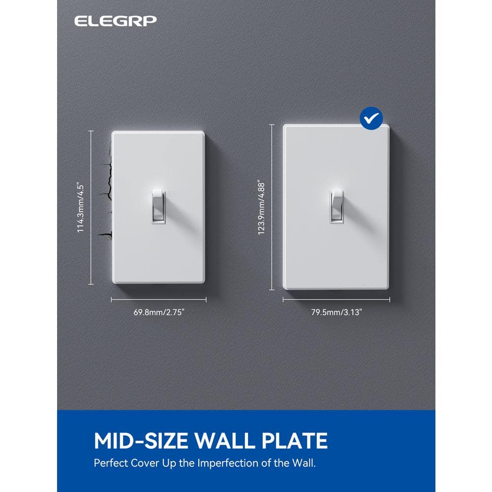 White 1-Gang Screwless Toggle Light Switch Wall Plate Set